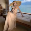 French High-end Sleeveless Swinging Neck Dress Women's Summer Seaside Vacation Sexy Backless Waist Mopping Long Dress