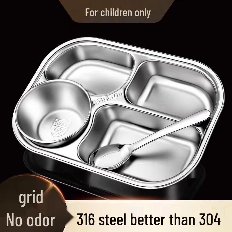 Jingchengwen Thick 316 Stainless Steel Divided Cafeteria Plate with Lid