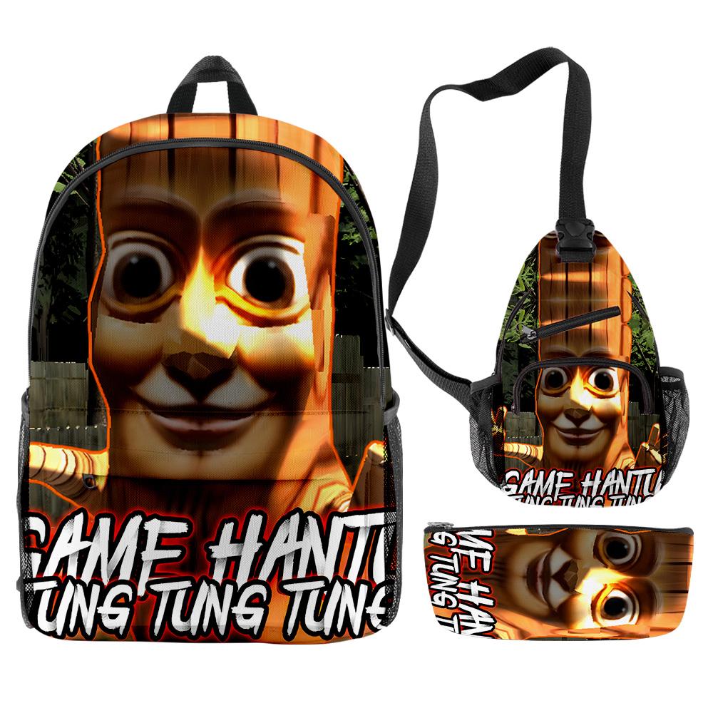 Hip Hop Populaire Cartoon Grappige tungtungtung 3D Print 3 stuks/Set leerling Schooltassen Reizen Laptop Rugzak Borsttas Etui
