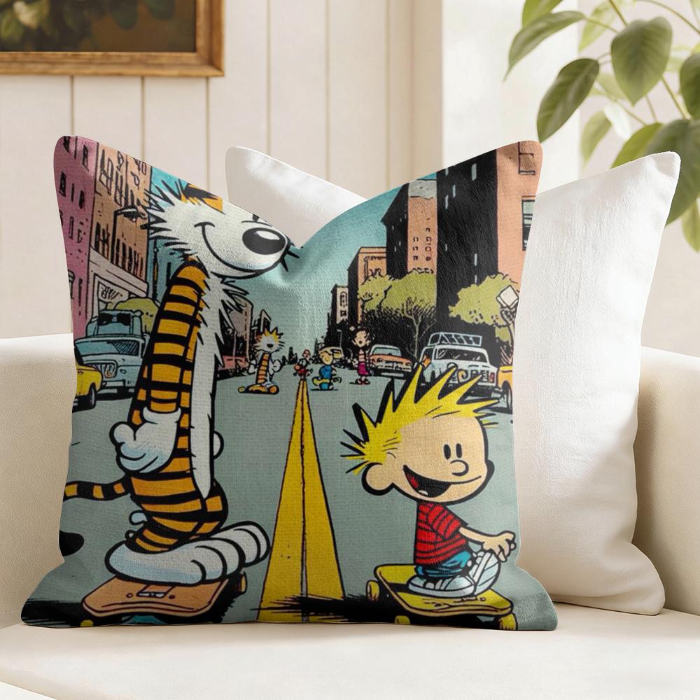 Comic CCalvin And HHobbes Cushion Cover Eco Linen Pillow Case DoubleSided Print Breathable Durable Zipper Home Decor Gift