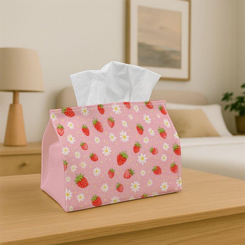 1pc Adorable Fruit Plant Decorative Red Strawberry Pink Polka Dot Tissue Holder with Storage Organizer for Home, Kitchen, Vehicle, Spill-Proof& Easy t