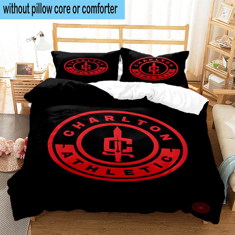 3PCS Football Charlton-Athletic Crest Bedding Set,Including 1pc Duvet Cover And 2pcs Pillowcases Perfect for Bedroom, Dormitory, Fan Christmas Gift