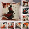 Red Koi Fish Cushion Cover Double Print Decor Japanese Cartoon Samurai Geisha Pillowcase For Sofa Home Soft Plush Pillow Case