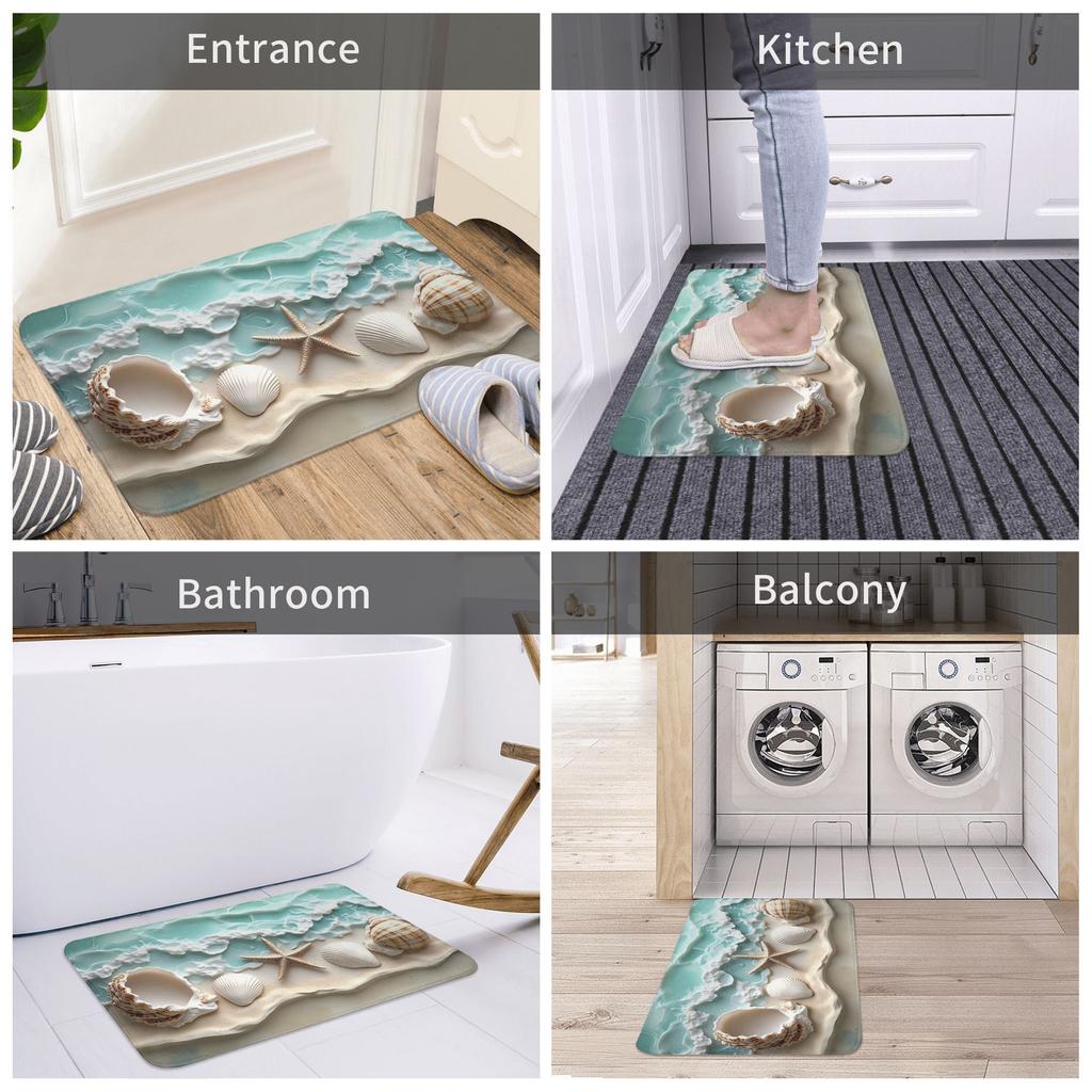 2D Flat Print Ocean Waves Seashells Doormat Non-Slip Entrance Kitchen Bath Door Floor Mats Living Room Carpet Rug