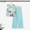 ZANZEA Womens Sleeveless Print Vest and Pants Summer Two Piece Suit Sets