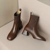 Krazing Pot Cow Skin Autumn Winter Shoes Thick Med Heels Size 43 Western Boots Slip on Stretch Knitwear Ankle Boots