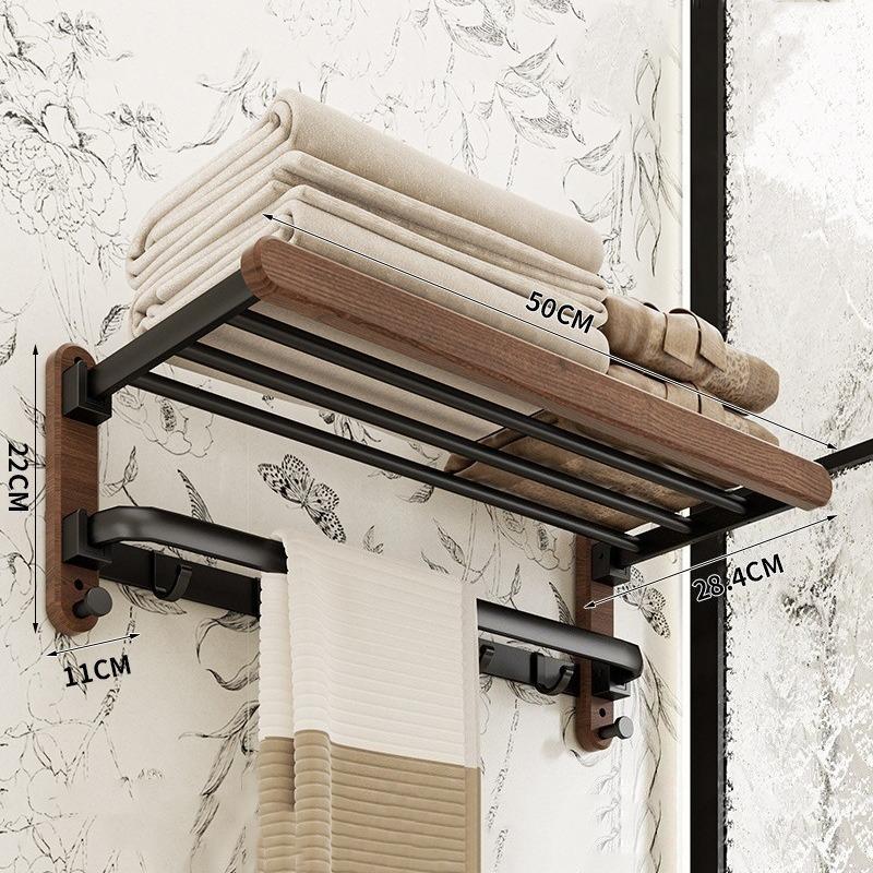 

Walnut Wood Wall Towel Rack Aluminium Folding Multipurpose Towel Hanger Waterproof Bathroom Towels Holder Home Storage Racks
