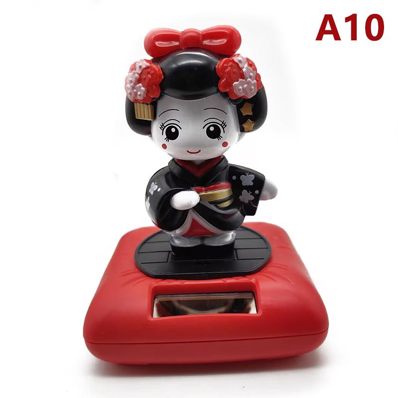 Solar Powered Japanese-Style Doll Car Ornament Kimono Girl Shaking Head Nod Head Cartoon Doll Dashboard Cute Car Decor