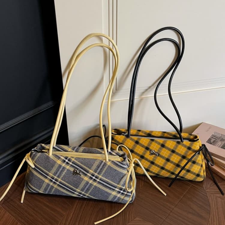 Plaid drawstring armpit bag women's shoulder bag