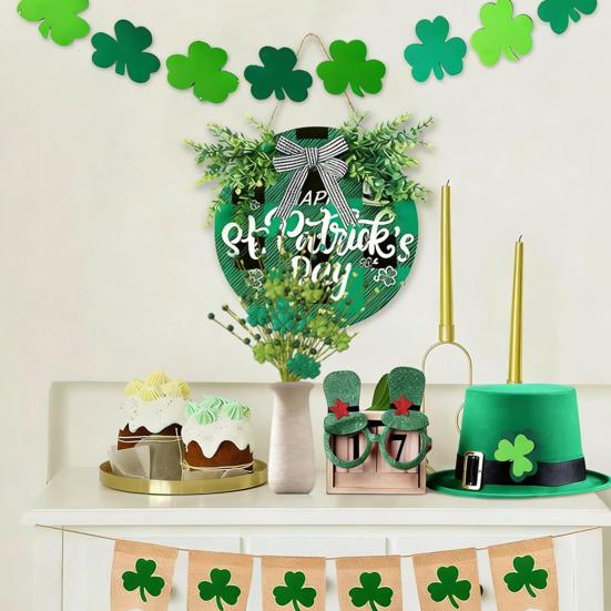 St. Patrick's Day Artificial Shamrock Plant Picks Glitter Four Leaf Clover Berries Stems for Flower Arrangements Irish Vase Home Table Centerpiece