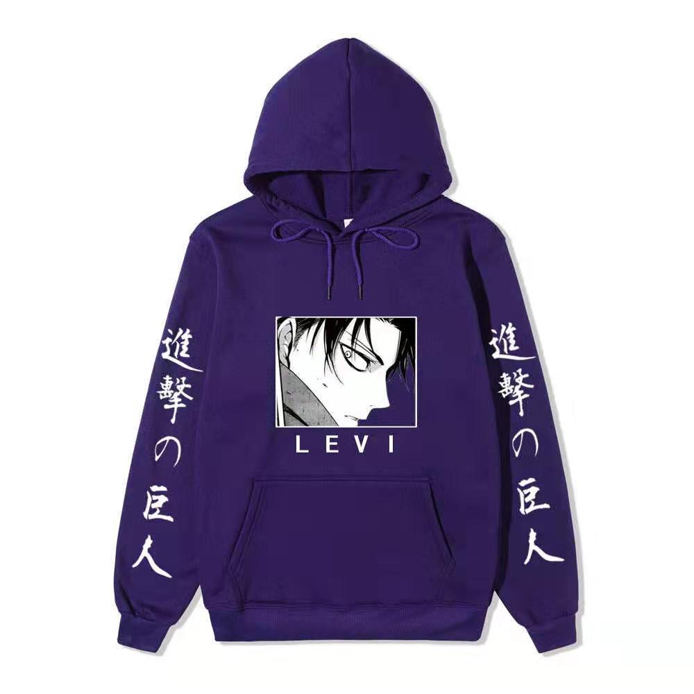 Anime Attack on Titan Levi Ackerman Hoodie, Double Sleeve Japanese Text Print Pullover Sweatshirt Long Sleeve Streetwear for Men Women