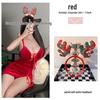 Damen Rotes Samt Träger-Weihnachtsnachthemd mit Schnürdesign