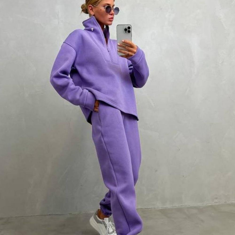 Frühlings- und Herbst-Damen-Pulloveranzug Stehkragen Locker Lässig Hausdienst Kordelzug-Hose Anzug