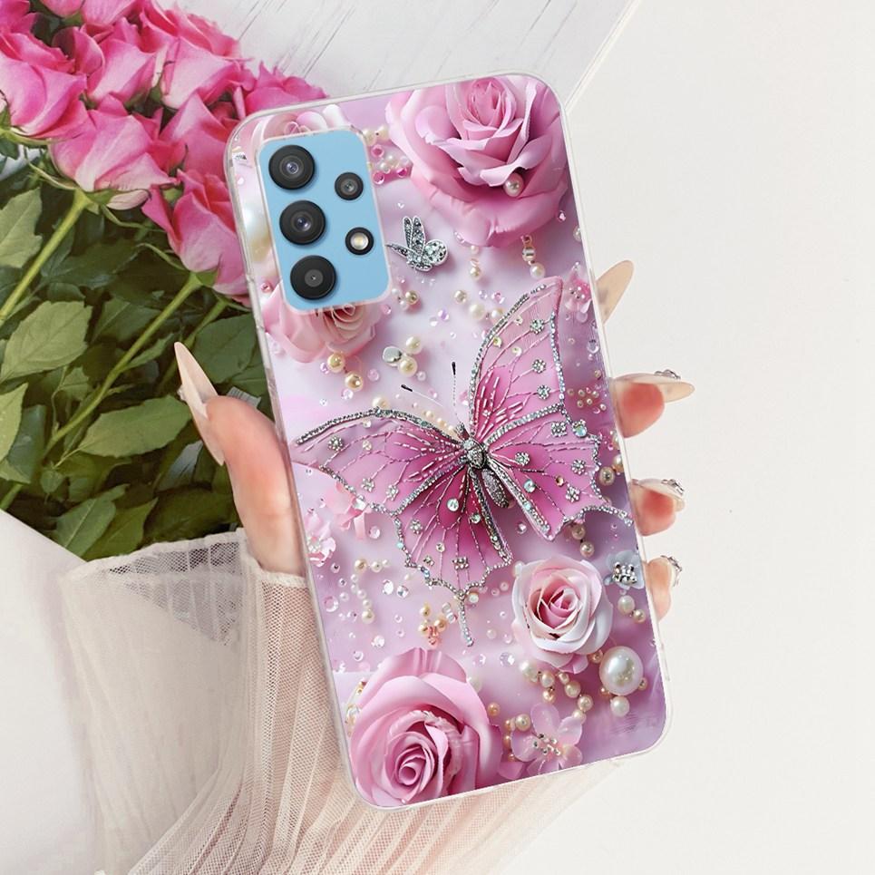For Samsung Galaxy A32 4G 5G Samsung A33 5G A325F Phone Case Bow Pattern Colorful Butterfly Flower Soft Clear Silicone Casing