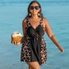 Plus Size Women’s Printed Swim Dress Modest Bathing Suit Backless Swimwear Two-Piece Swimsuit