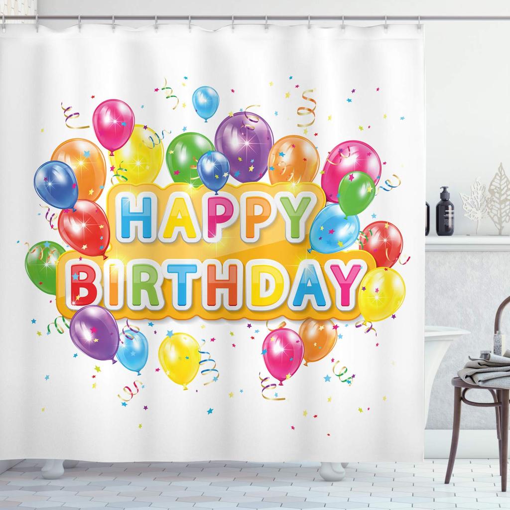 Set Tende da Doccia per Festa di Compleanno, Mostriciattoli La Celebrazione Coni Pioggia e Palloncini, Decorazioni Bagno in Poliestere Tende da Bagno
