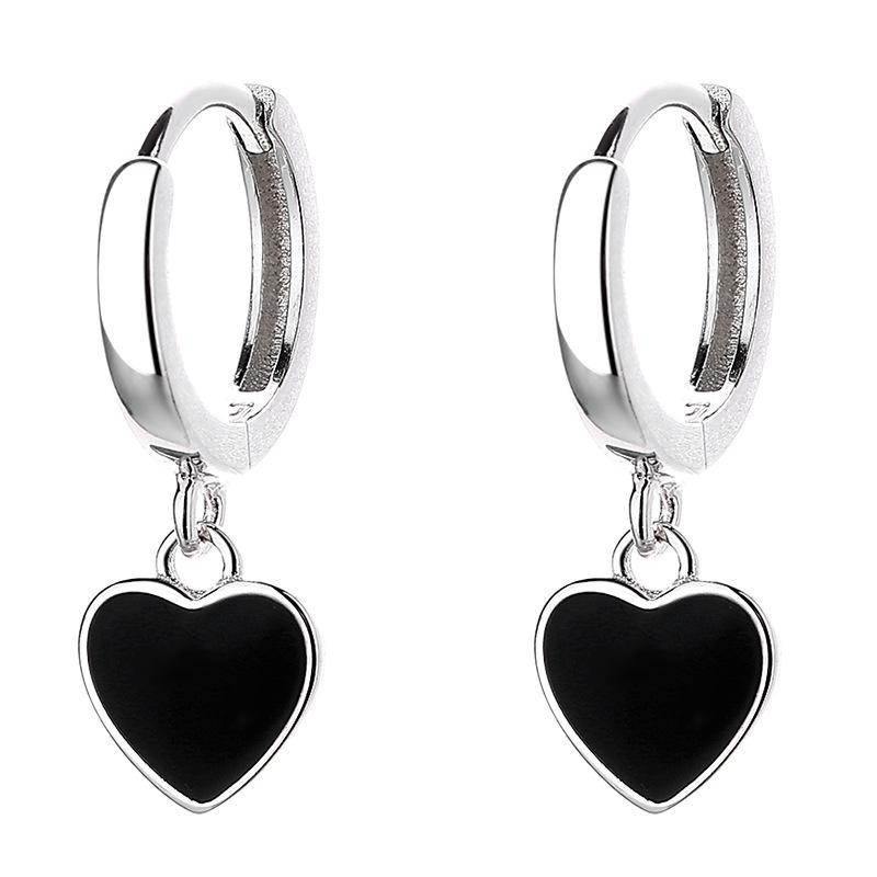 Black Color Geometric Heart-shaped Earrings for Women Girls Fashion Hollow Heart Hoop Earrings Zircon Accessories 2023