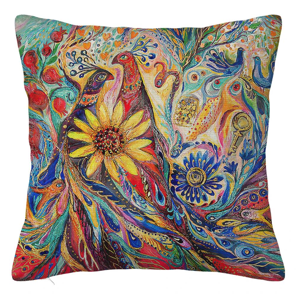 Branch Bird Flower Linen Pillowcase Sofa Cushion Cover Home Decoration Can Be Customized for You 40x40 50x50 60x60 45x45