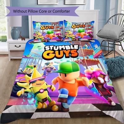 Thème Stumble Guys Motif Motif Literie, Ensemble Couette Housse de Couette Taie d'Oreiller Maison Cadeau d'Anniversaire (1 housse de couette + 2 taies d'oreiller, sans garnissage.)XSJT0917190