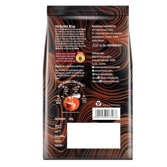 Continental Coffee Xtra Instant Coffee Powder | 200g Coffee Pouch | South Blend Instant Coffee | Medium Roast | Premium Blend of Arabica & Robusta