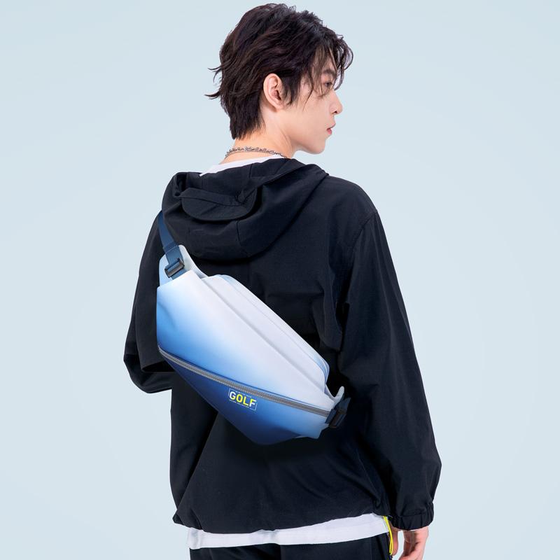 New GOLF Fabric One Shoulder Fanny Pack, Sling Bag Small Men's Ink Wash/Light Blue D251798
