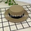 Simple black strap flat top woolen top hat autumn and winter woolen hat men's and women's hats flat edge retro British gentleman's hat
