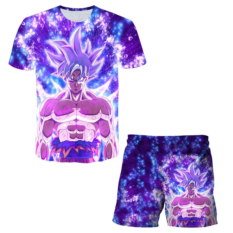 Maglietta con cartone animato giapponese Dragon Ball Z per bambini, maglietta e pantaloncini, set da due pezzi per ragazzi estivi, maglietta+pantaloncini, pantaloni da spiaggia 140cm