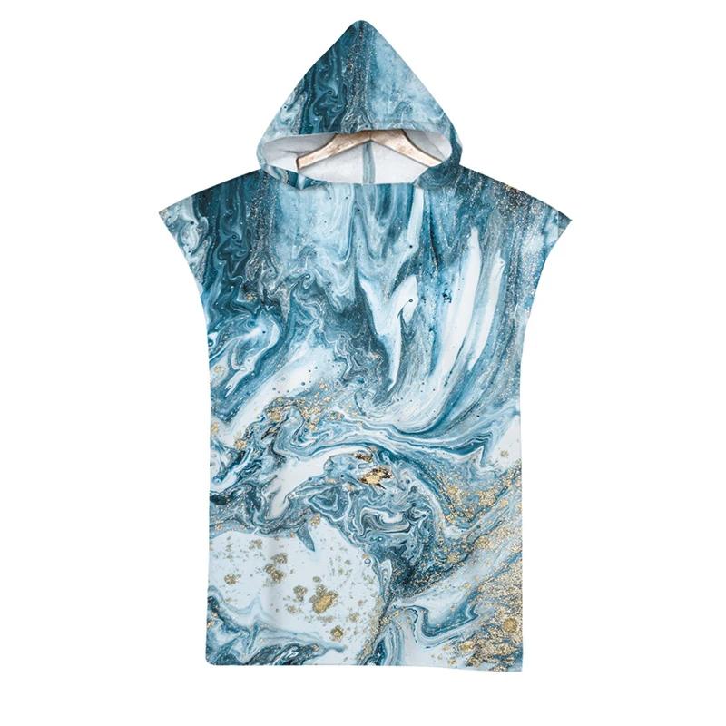 Microfiber Marble Printed Hooded Beach Towel for Boys Girls Adults Soft Quick Dry Swimming Pool Poncho Bath Towel Cloak Bathrobe
