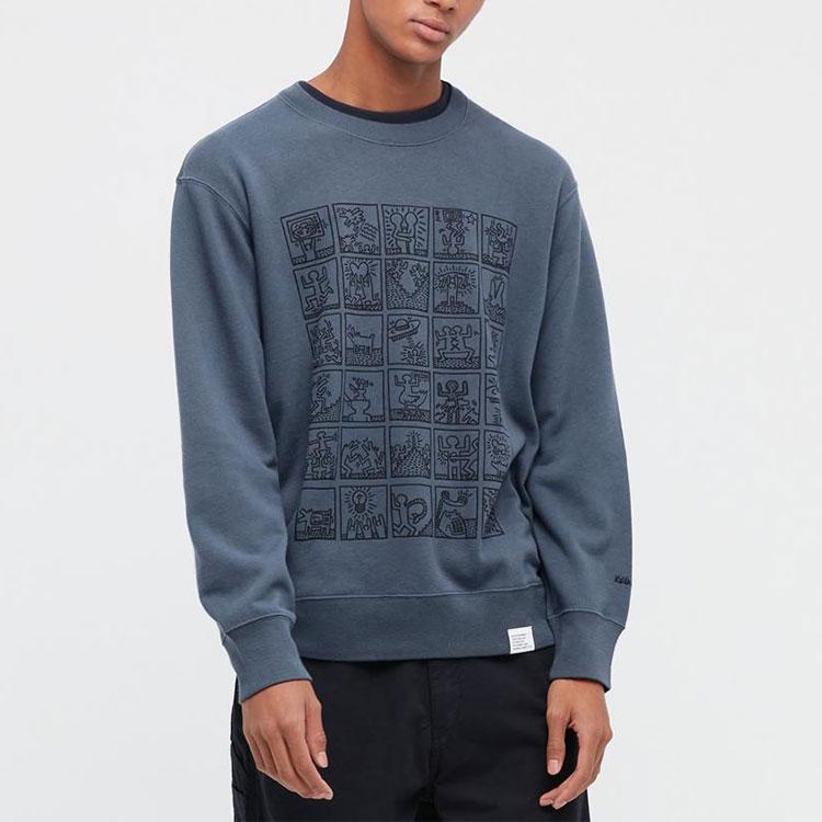 Uniqlo X Keith Haring Collaboration Cartoon Pattern Printed Crewneck Sweatshirt Unisex sweatshirt Dark-Gray 446372-08