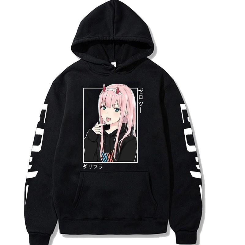 New Hip Hop Anime Zero Two Hoodies Harajuku Casual Streetwear Graphic Sweatshirts Unisex Autumn and Winter Hoodies