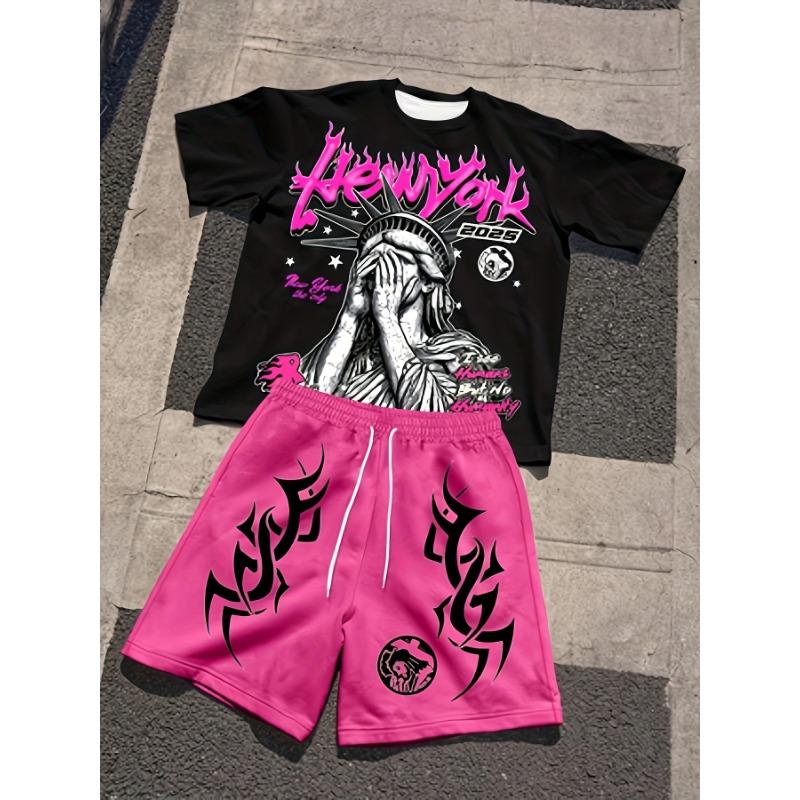 Nuovo completo da uomo a maniche corte per l'estate 2025 casual pattinaggio a rotelle stampa Gesù strada hip-hop abbigliamento da uomo