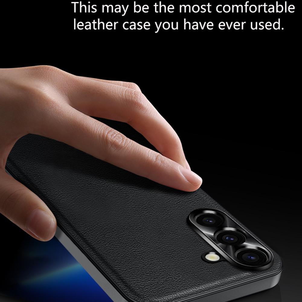 For Samsung Galaxy A56 5G Deksel PU+TPU+PC Telefon Bakdeksel med Metall Linseramme