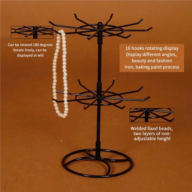 2025 Trend Rotating Jewelry Display Stand For Hanging Earrings Rings 2 Tier Round Metal Necklace Organizer For Watches Bracelets