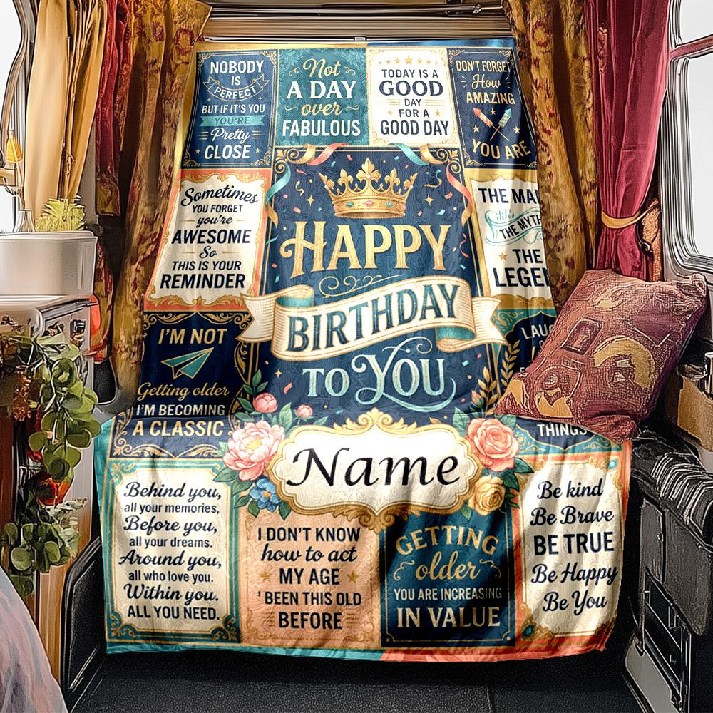 Happy Birthday Quotes Blanket Personalized Name Soft Comfortable Stylish Blanket Car Blanket Perfect For Travel Camping Outdoor Home Suitable For All