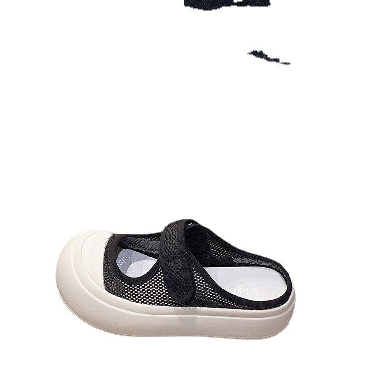 2025 summer new muffin soft sole big head women's small white shoes mesh breathable Velcro bag head half tray shoes women