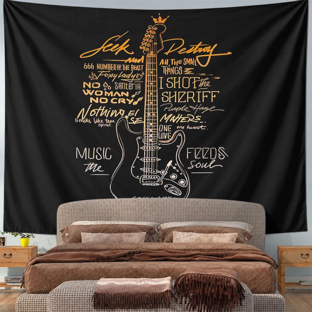 Electric Guitar Rock Song Names Tapestry Wall Hanging Vintage Music Decor for Bedroom Music Room Man Cave Gift