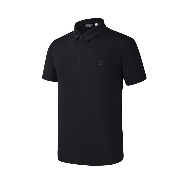 FILA Golf Series Simple Comfortable Versatile Solid Color Breathable Short Sleeve Polo Shirt Men Polo Shirts Deep-Black A11M525103F-BK