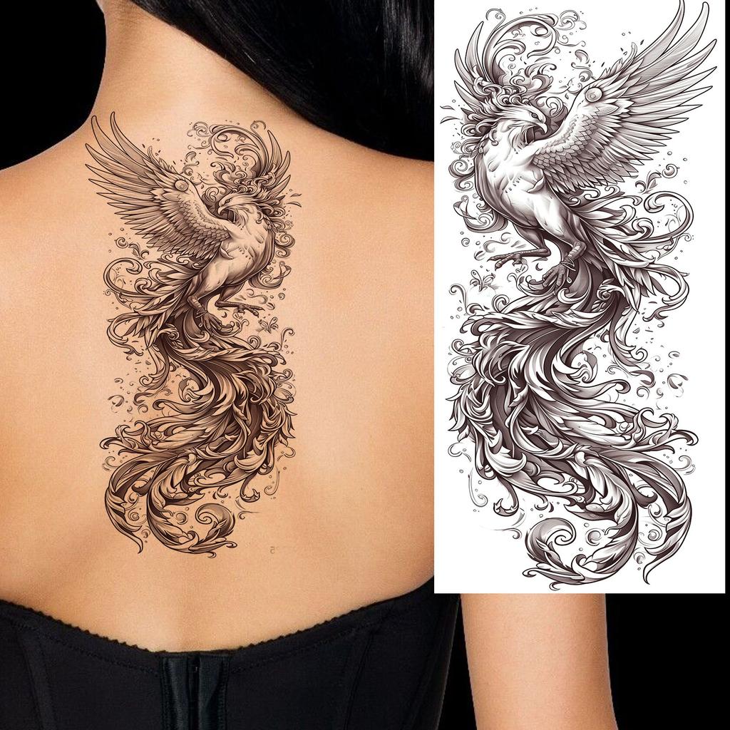 1 Sheet Phoenix Watercolor Temporary Tattoos For Women Girls Fake Covers Up Water Transfer Tattoo Sticker Adults Arm Waist Thigh