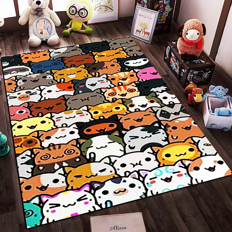 Colorful Cartoon Cat Pattern Carpet - Cute Animal Design for Home Decor Suitable for use as an anti-slip for room and bedroom sofas