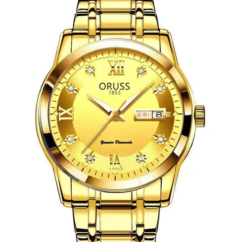 Gold Watch Hollow Simulation Fully Automatic Non-Mechanical Watch Atmospheric Business Waterproof Luminous Calendar Watch Men S Watch