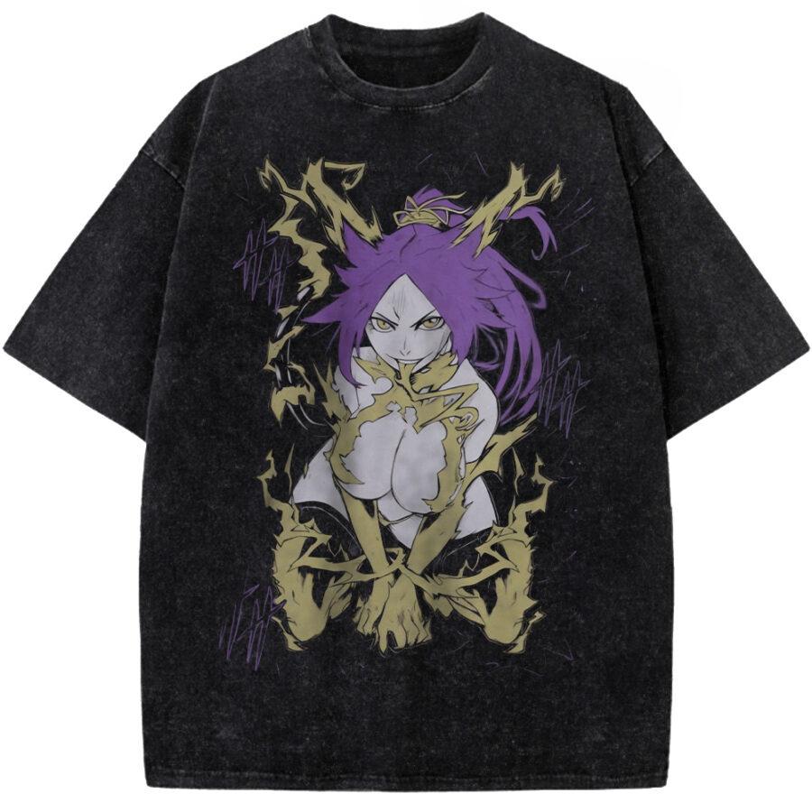 Anime BLEACH Shihouin Yoruichi Graphic T Shirt Men Women Washed Cotton Tshirts Vintage Casual Clothing Harajuku Male T-shirt S