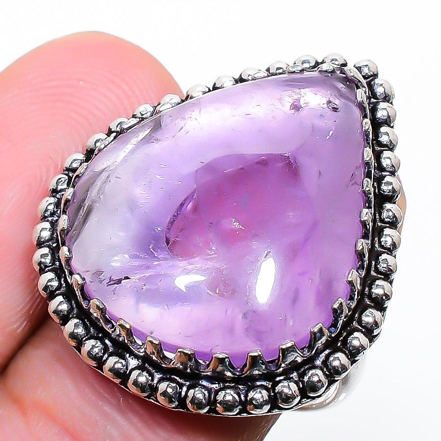 Anello con gemma Ametista Salvia fatto a mano in argento sterling 925 Taglia 6
