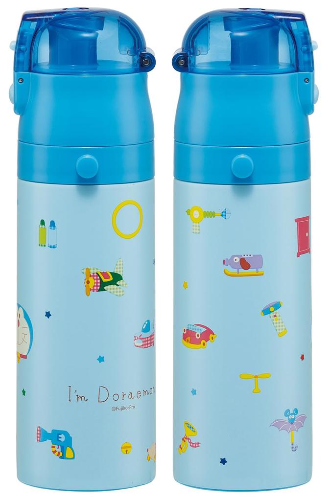 Skater Stainless Steel Water Bottle for Direct Lightweight and Cooling Water Sports Water Kids, Drinking, 470ml, Child-Friendly, Doraemon, Gingham,