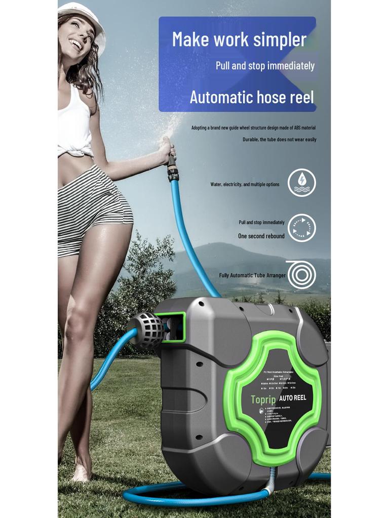 Retractable Foam Drum Hose Reel with PVC Pipe & Car Wash Water Gun