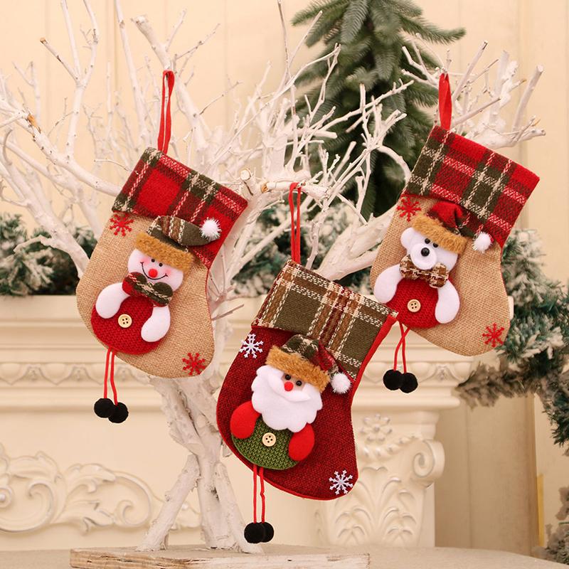 Small Christmas Stockings Christmas Tree Ornaments Christmas Candy Gift Bag Socks Merry Christmas Santa Claus Outdoor Gadgets