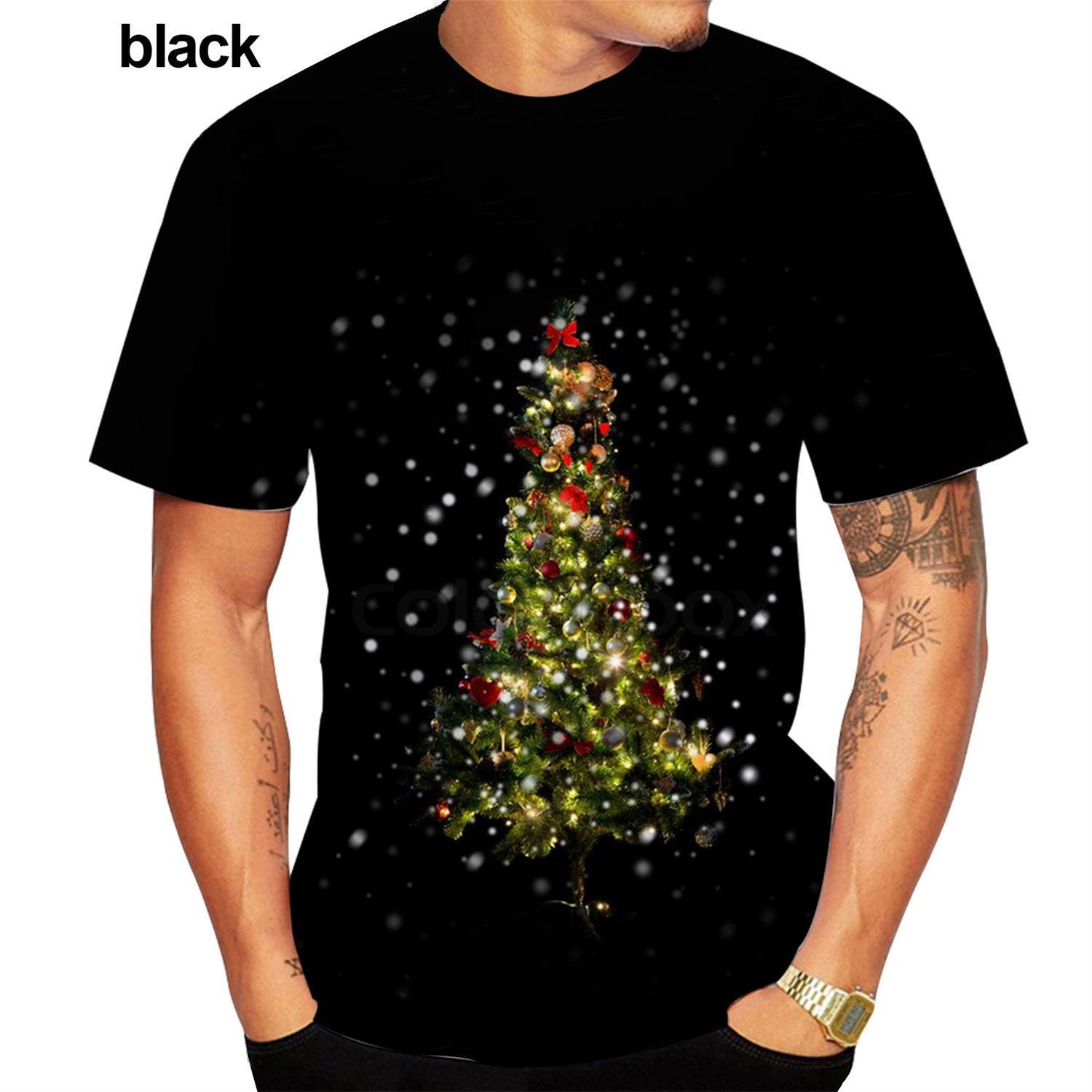 Wengy 2 Zomer Herenmode 3D Print T-shirt Kerst Korte Mouw Unisex Casual Kerstboom Korte Mouw Tops T-shirts 6XL