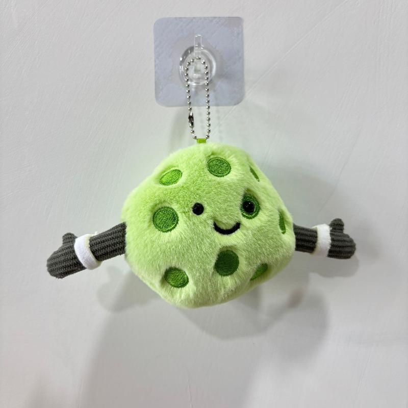 Pickleball Plush Toy Keychain Cartoon Green Pickleball Soft Stuffed Doll Pendant Car Key Ring Backpack Bag Decor Kid Gift