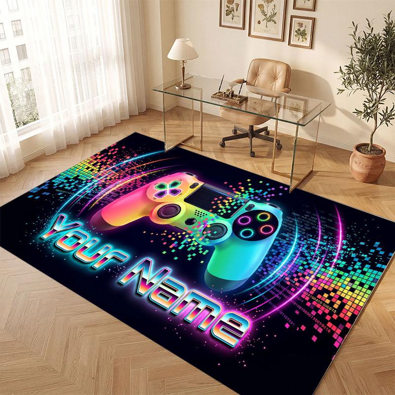 Covor de podea din catifea de cristal cu tematică controller de jocuri Covor cald cu text personalizat Nume personalizat Decorațiune pentru casă