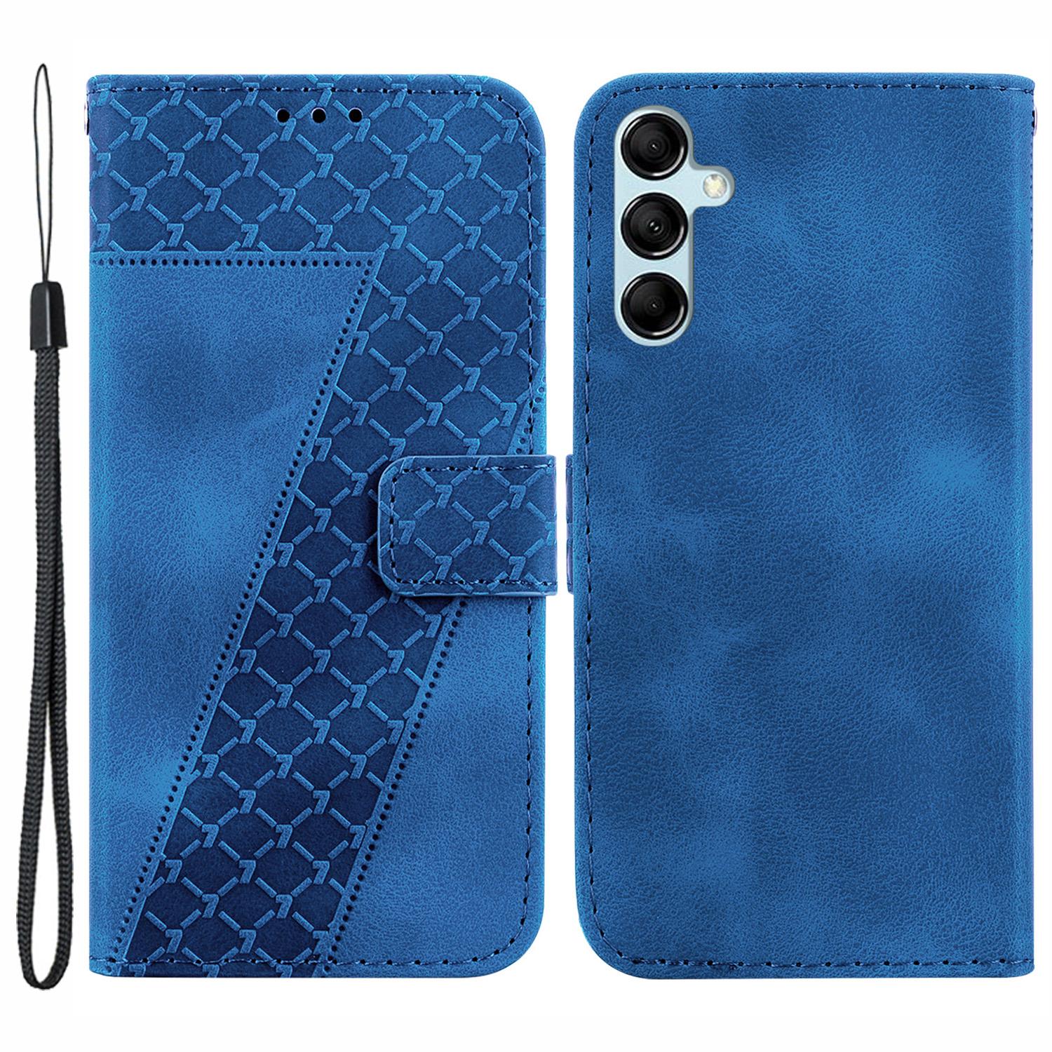 

For Samsung Galaxy A15 4G Leather Case Imprinted Wallet Stand Smartphone Cover Dark Blue