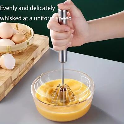 Frullino per le uova semiautomatico in acciaio inossidabile per uso domestico, premere e ruotare, sbattitore per le uova manuale, strumento per montare la crema delle uova portatile